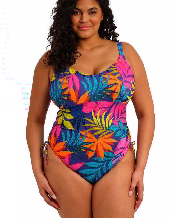 Elomi Elomi Porto Rafti lichtgewicht badpak in indigo blauw met tropische bladprint