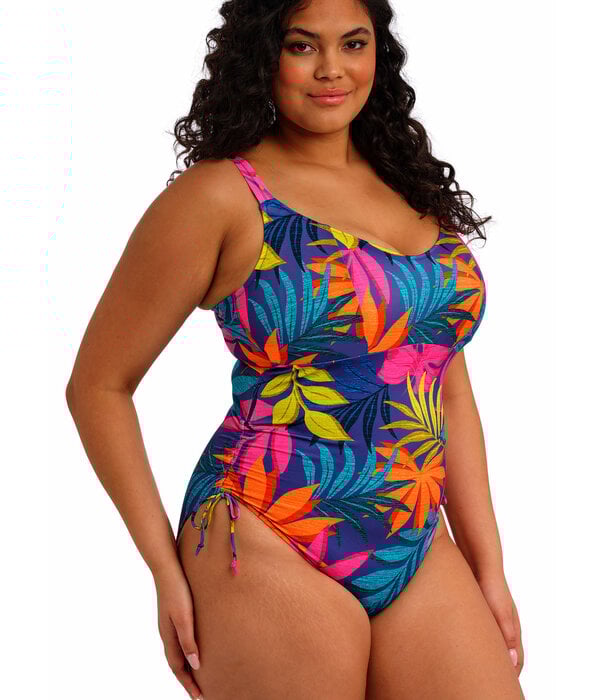 Elomi Elomi Porto Rafti lichtgewicht badpak in indigo blauw met tropische bladprint