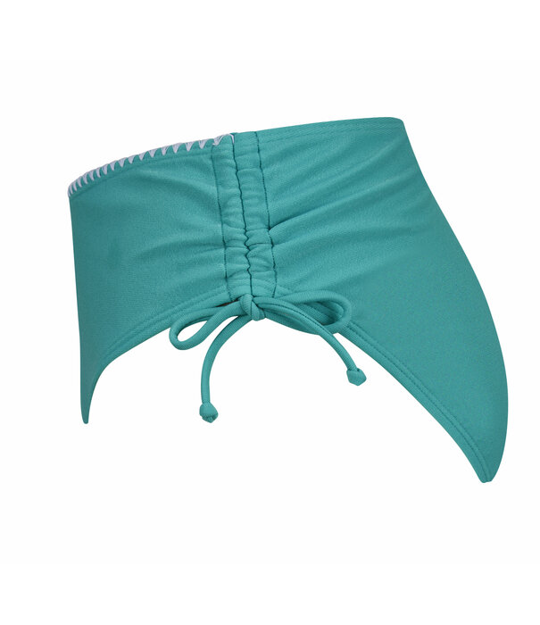 Amoena Salerno middelhoge bikinislip jadegroen met verstelbare strikjes en witte haaknaad