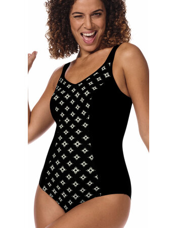 Amoena Palermo hooggesloten prothese badpak zwart/off‑white