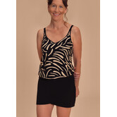 Amoena Turin blouson prothese tankinitop in blouson model met abstracte brushstroke‑print zwart/sand