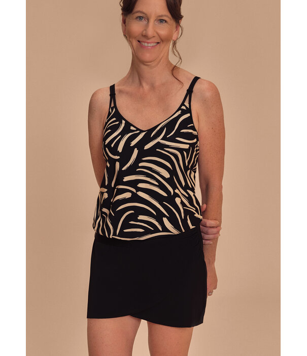 Amoena Amoena Turin blouson prothese tankinitop in blouson model met abstracte brushstroke‑print zwart/sand