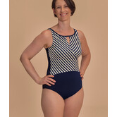 Amoena Casoria hooggesloten prothese badpak navy met elegante streepprint