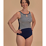 Amoena Casoria hooggesloten prothese badpak navy met elegante streepprint