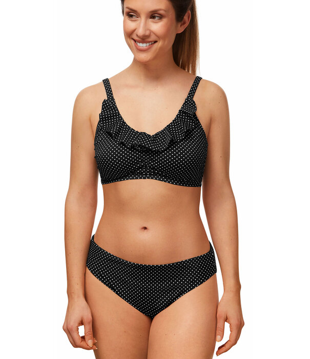 Amoena Amoena Romantic Downtown prothese bandeau bikinitop zonder beugel in zwart met witte  polkadots