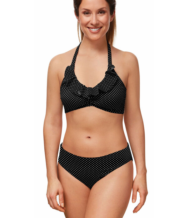Amoena Amoena Romantic Downtown prothese bandeau bikinitop zonder beugel in zwart met witte  polkadots
