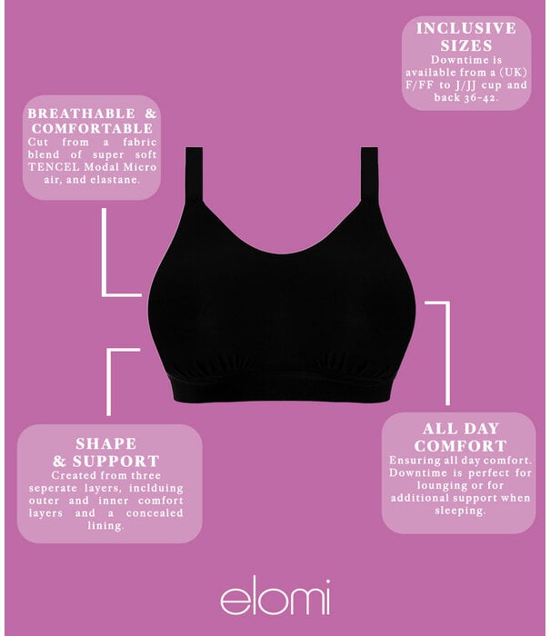 Elomi Elomi Down Time bustiere zonder beugel – drie lagen stof & power‑mesh – zwart