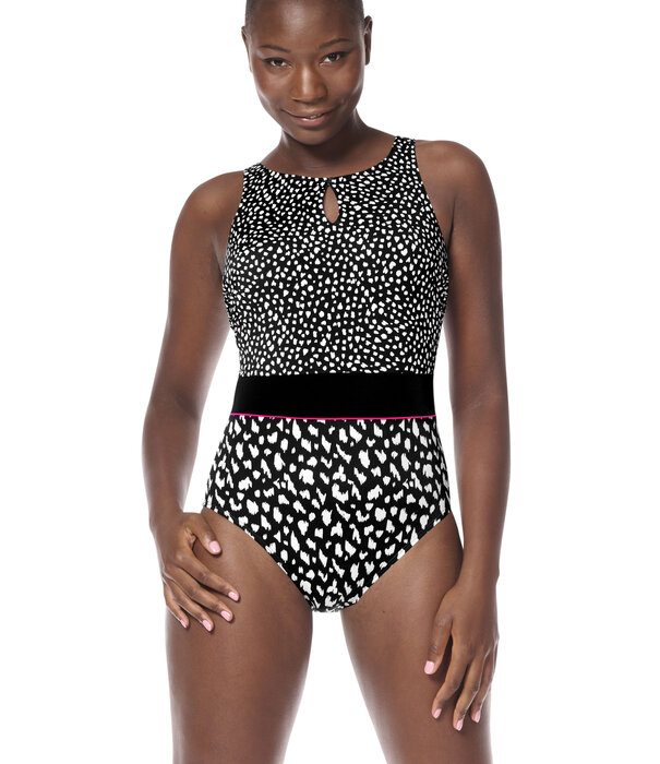 Amoena  Amoena Manila hooggesloten prothese‑badpak zonder beugel – zwart‑wit print