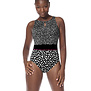 Amoena Manila hooggesloten prothese‑badpak zonder beugel – zwart‑wit print