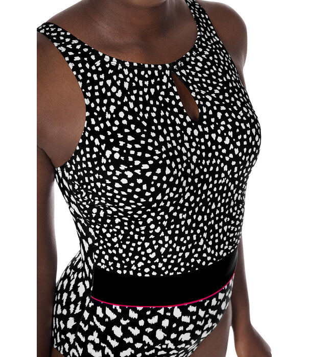 Amoena  Amoena Manila hooggesloten prothese‑badpak zonder beugel – zwart‑wit print
