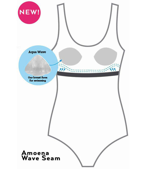 Amoena  Amoena Manila hooggesloten prothese‑badpak zonder beugel – zwart‑wit print
