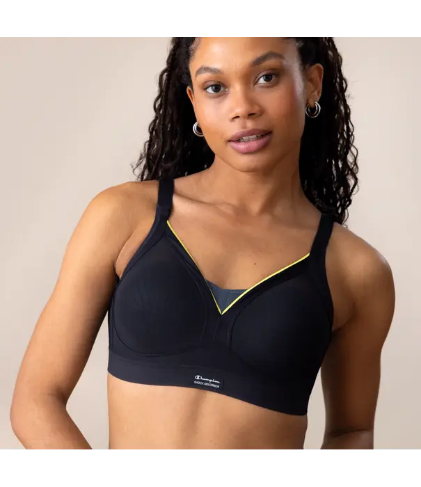 Shock Absorber  Shock Absorber Active Shaped Support – sport‑bh zonder beugel met vaste padding in zwart met gele bies