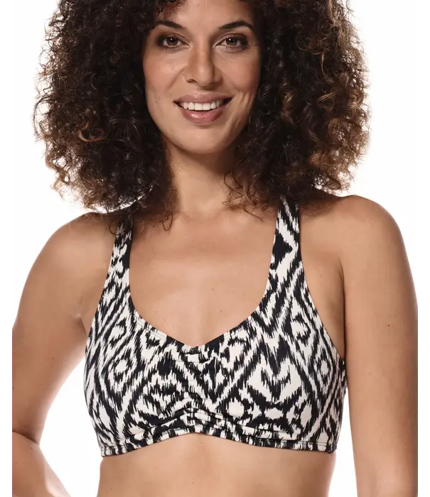 Amoena  Amoena Salta bandeau prothese bikinitop zonder beugel met verstelbare halslijn in off‑white/zwart