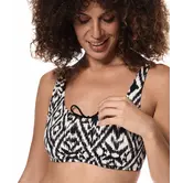Amoena Salta bandeau prothese bikinitop zonder beugel met verstelbare halslijn in off‑white/zwart