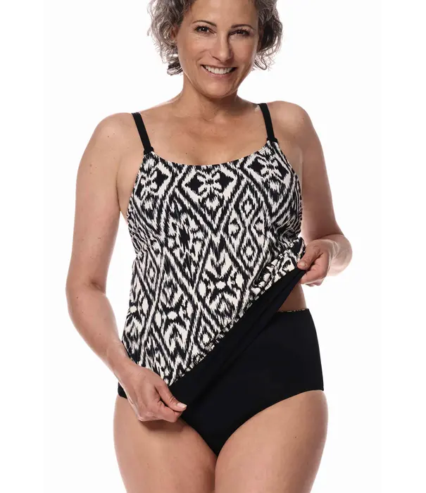 Amoena  Amoena Salta prothese tankinitop zonder beugel – Off‑white/Zwart | Bodyfashion Born