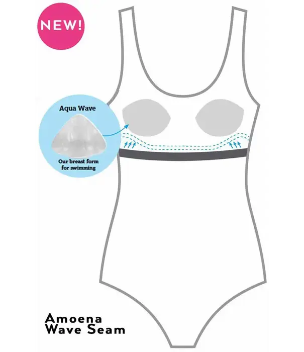 Amoena  Amoena Manila hooggesloten prothese tankinitop zonder beugel in blouson model, zwart‑wit animalprint met pinkkleurige bies
