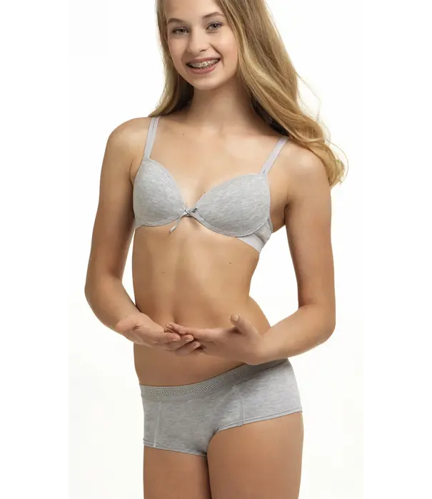 Boobs & Bloomers Boobs & Bloomers Audrey – katoenen tiener bh zonder beugel met licht voorgevormde cup in grijs