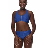 Amoena Padua prothese bikinitop in marineblauw met kobaltblauwe print en praktische voorsluiting