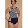 Amoena Casoria hooggesloten prothese badpak navy met elegante streepprint