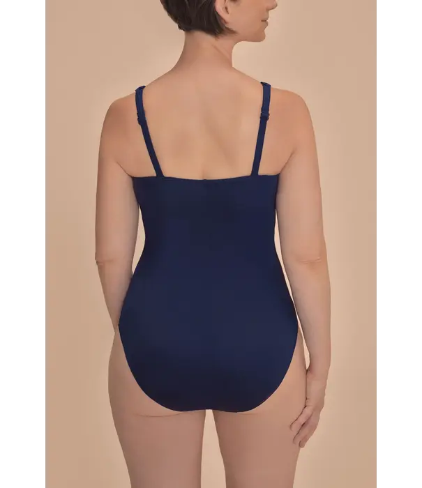 Amoena Amoena Casoria hooggesloten prothese badpak navy met elegante streepprint