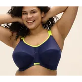 Elomi Energise sport‑bh met beugel – stevige ondersteuning in navy met limegroene bies