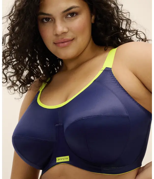 Elomi  Elomi Energise sport‑bh met beugel – stevige ondersteuning in navy met limegroene bies