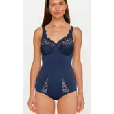 Susa Latina microfaser body zonder beugel in Marine – elastische cup met borduursel