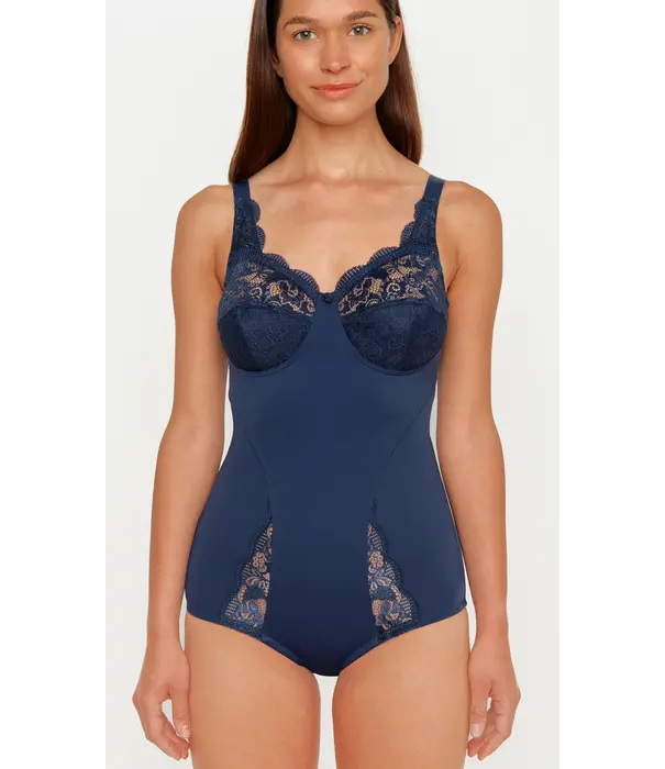 Susa Susa Latina microfaser body zonder beugel in Marine – elastische cup met borduursel