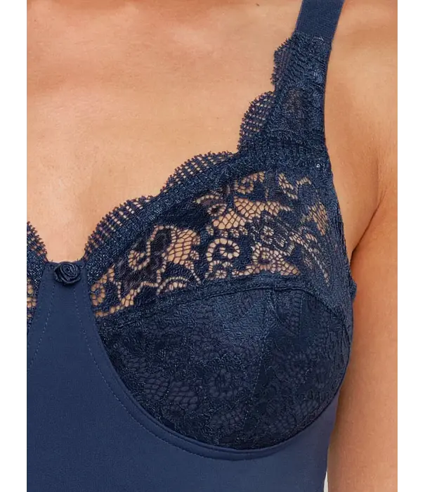 Susa Susa Latina microfaser body zonder beugel in Marine – elastische cup met borduursel