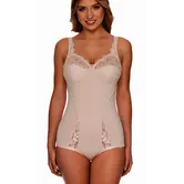 Susa Latina microfaser body zonder beugel in Pure Beige – elastische cup met borduursel