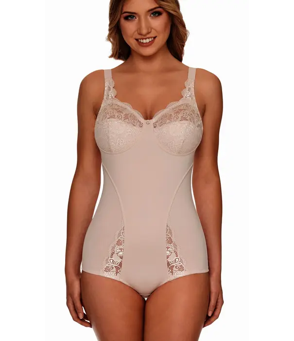 Susa Susa Latina microfaser body zonder beugel in Pure Beige – elastische cup met borduursel