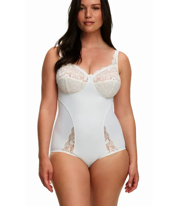 Susa Susa Latina microfaser body zonder beugel in Ivoor – elastische cup met beige borduursel