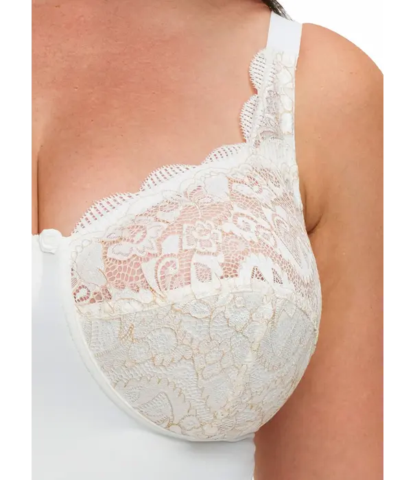 Susa Susa Latina microfaser body zonder beugel in Ivoor – elastische cup met beige borduursel