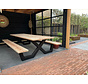 Picknicktafel met stalen X onderstellen (Snelle levering door voorraad!, vraag naar de mogelijkheden)