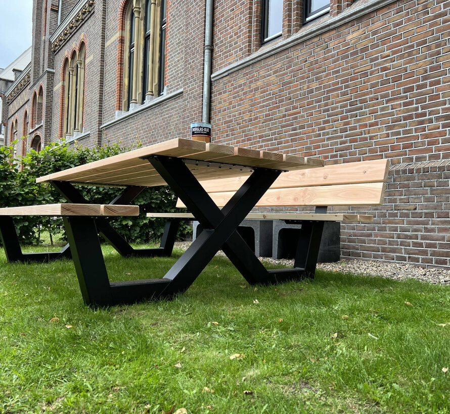 Picknicktafel X frame met rugleuning (Snelle levering door voorraad!, vraag naar de mogelijkheden)