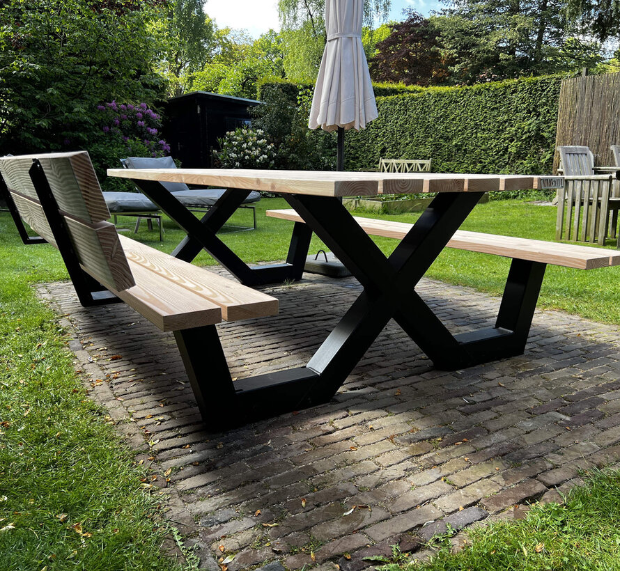 Picknicktafel X frame met rugleuning (Snelle levering door voorraad!, vraag naar de mogelijkheden)