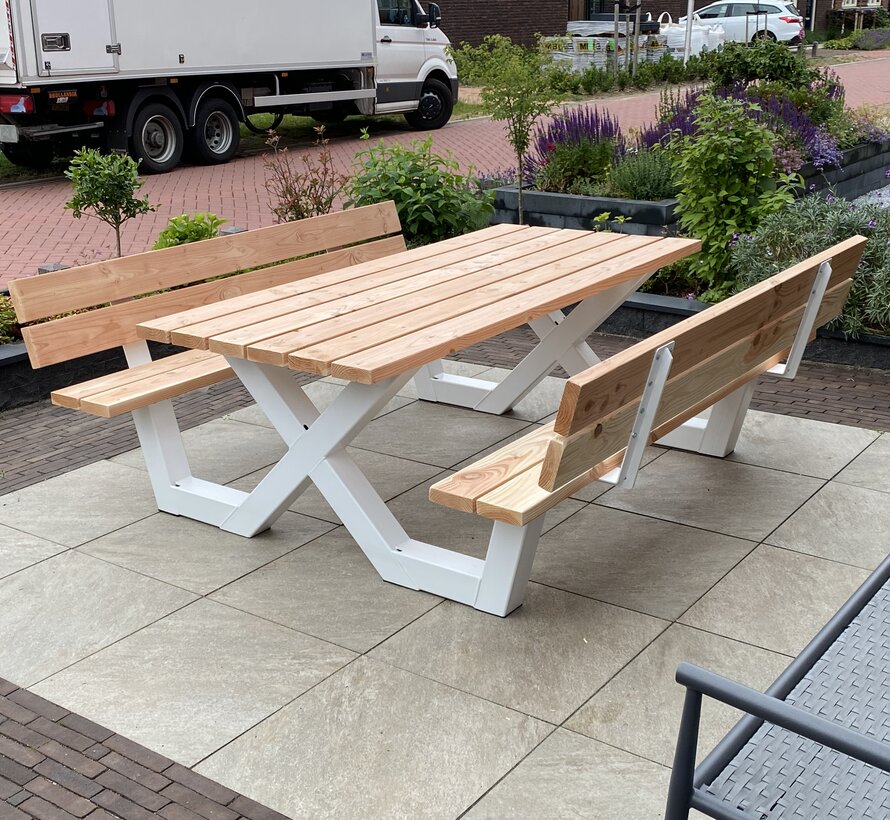 Picknicktafel X frame met rugleuning (Snelle levering door voorraad!, vraag naar de mogelijkheden)