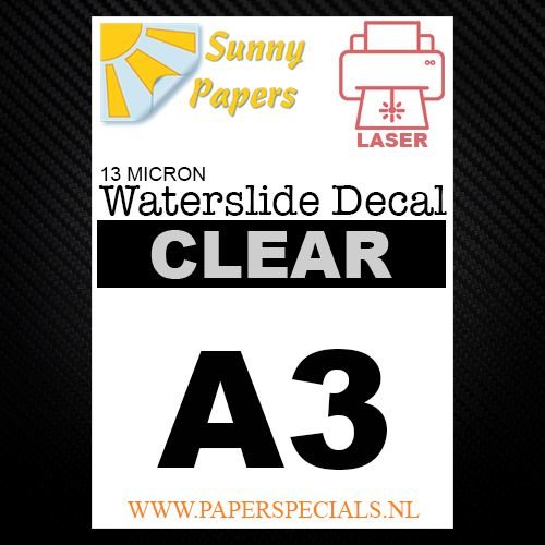 Laser | Waterslide Decal Papier Standaard 13µ | Transparant (Witte drager) | A3 