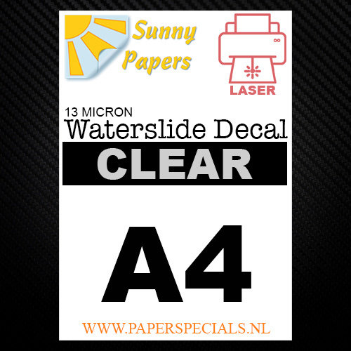 Laser | Waterslide Decal Paper Standard 13µ | Clear (White backing) | A4 