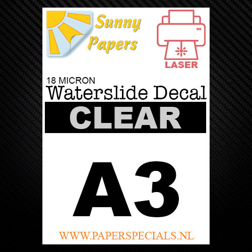 Laser | Waterslide Decal Papier Premium 18µ | Transparant (Witte drager) | A3 