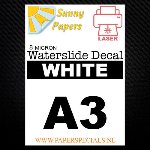 Laser | Waterslide Decal Papier Dun 8µ | Wit (Witte drager) | A3 