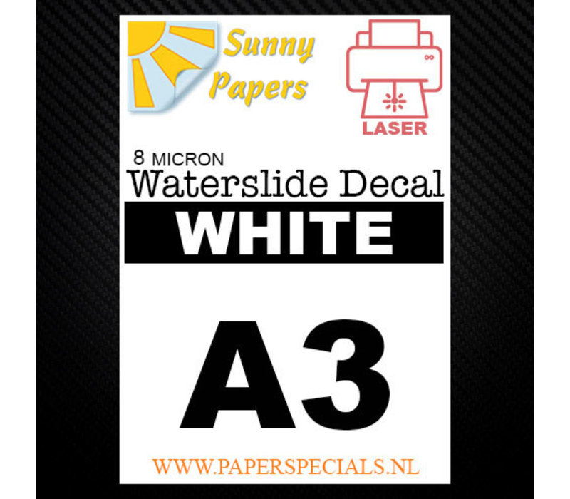 Laser | Sunny Waterslide Decal Papier Dun 8µ | Wit (Witte drager) | A3