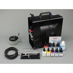Harder & Steenbeck set Airbrush Ultra 0,2mm met 9 Aero color basiskleuren.
