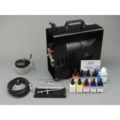 Harder & Steenbeck set Airbrush Ultra X 0,4mm met 9 Aero color basiskleuren.