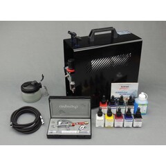 Harder & Steenbeck set Airbrush Infinity CR Plus Two in One 0,15 + 0,4 mm met 9 Aero color basiskleuren.