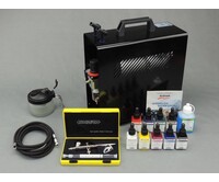 Harder & Steenbeck Harder & Steenbeck set Airbrush Evolution Two in One 0,2 + 0,4mm met 9 Aero color basiskleuren.
