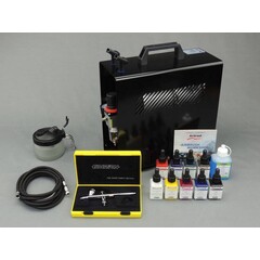 Harder & Steenbeck set Airbrush Evolution CR plus 0,2mm met 9 Aero color basiskleuren.