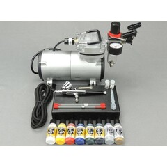 Fengda airbrush set met 130K airbrush pistool en airbrush compressor. 0,2/0,3/0,5 nozzle / Vallejo verfset