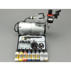 Fengda airbrush set met BD-138 airbrush pistool / airbrush compressor en Vallejo airbrush verf.