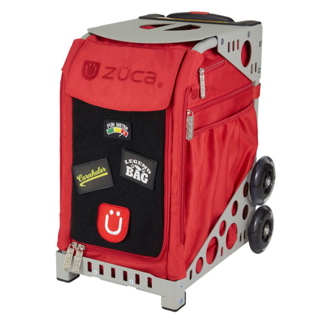 ZÜCA Cornhole Sport Trolley – Rote Rolltasche mit Sitzfunktion